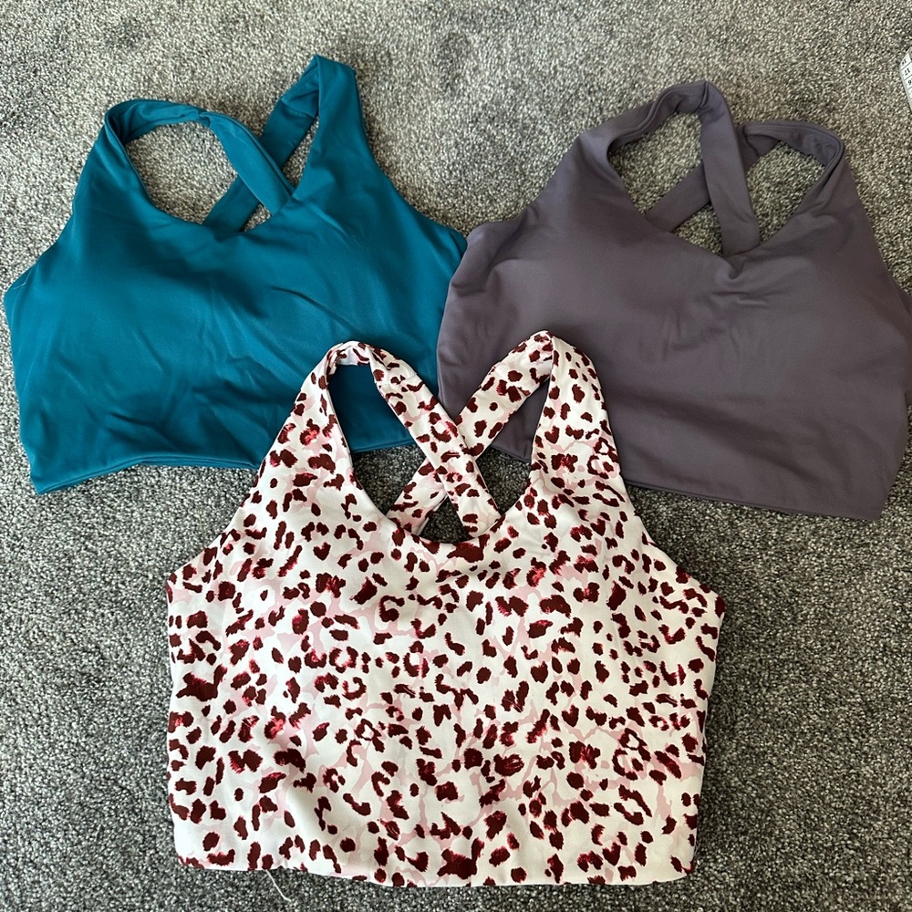 Women's Crossback Sports Bras - Teal, Purple, and Leopard Print